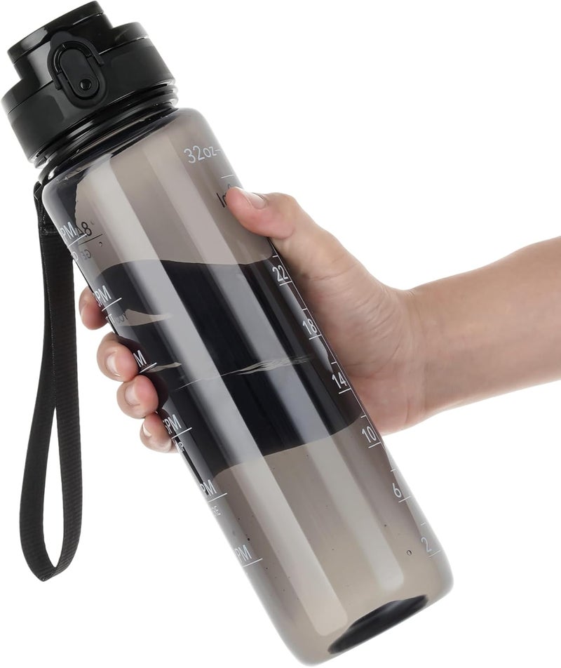 OLDLEY Water Bottle 32oz, Durable and Leakproof Water Bottles Motivational with Time Marker, Tritan, BPA Free, Wide Mouth, Gym, Travel, Home, School, Office, Clear Black (1 Bottle) - Image 1